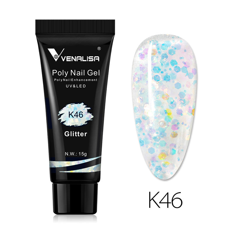 Gel de uñas con purpurina Poly K46 15 g